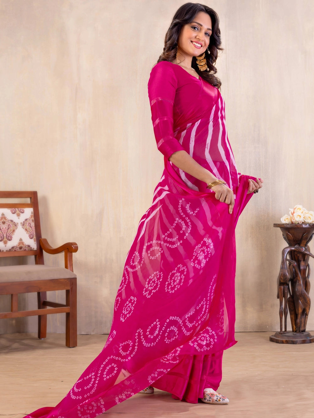 Pink Georgette Printed Saree For Casual Wear