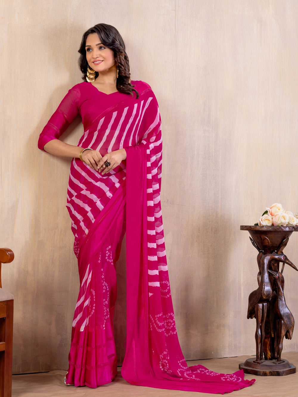 Pink Georgette Printed Saree For Casual Wear