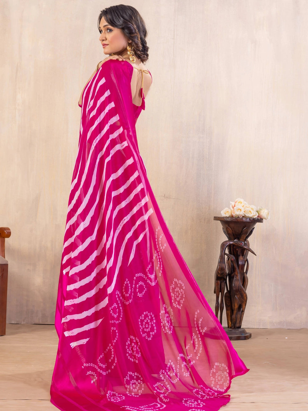 Pink Georgette Printed Saree For Casual Wear