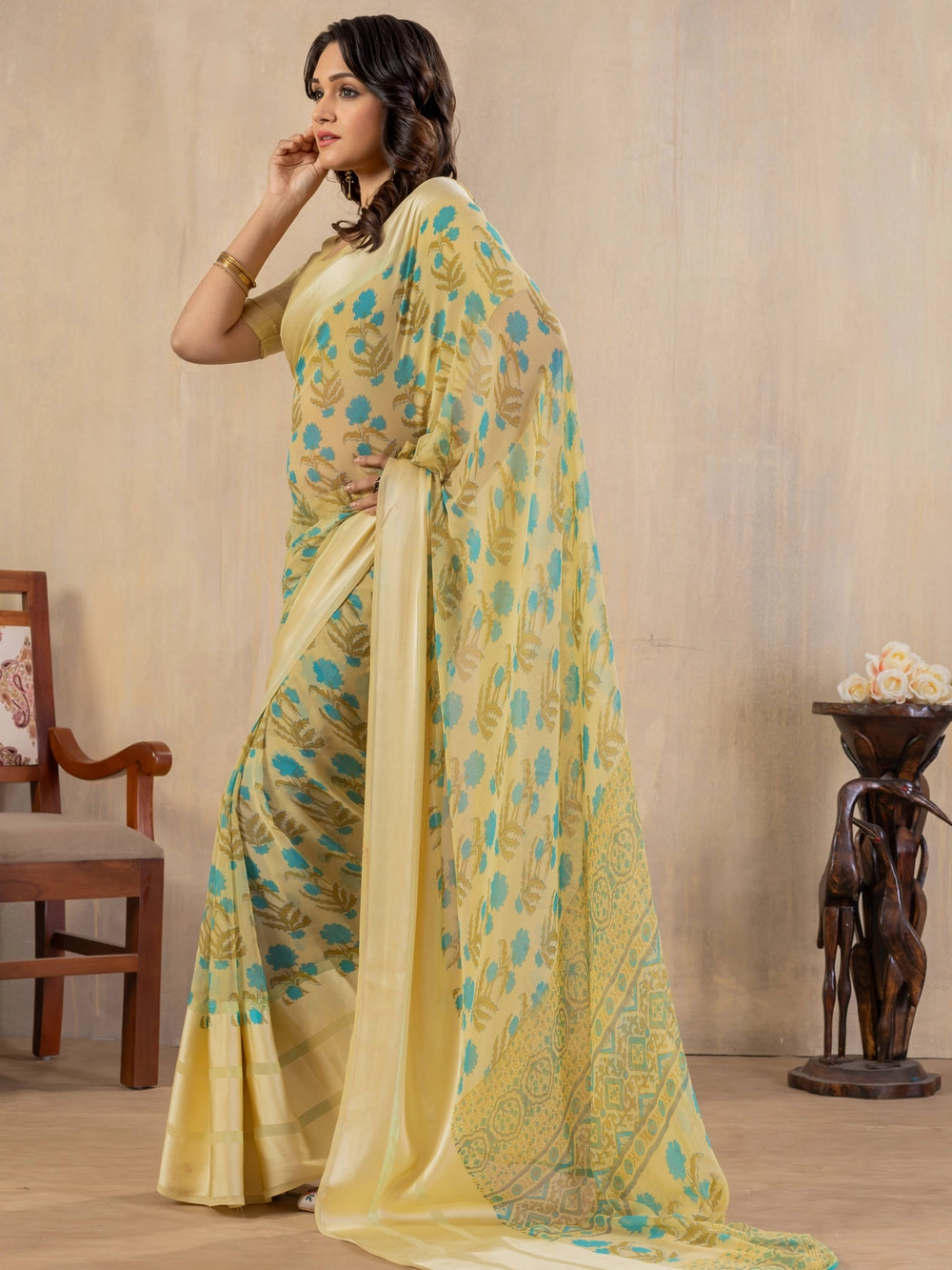 Light Yellow Georgette Bollywood Saree