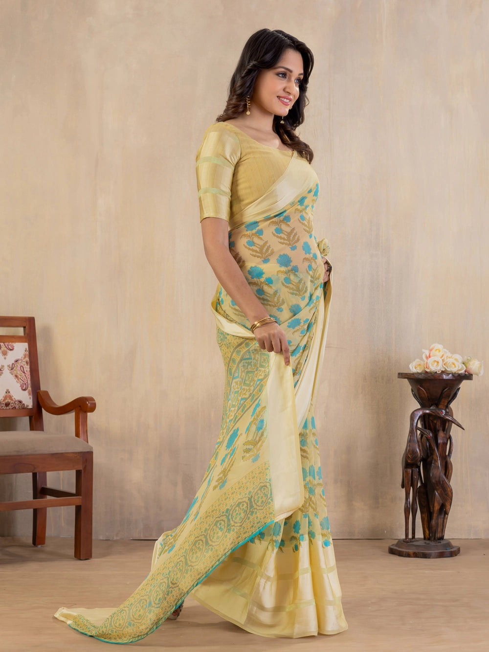 Light Yellow Georgette Bollywood Saree