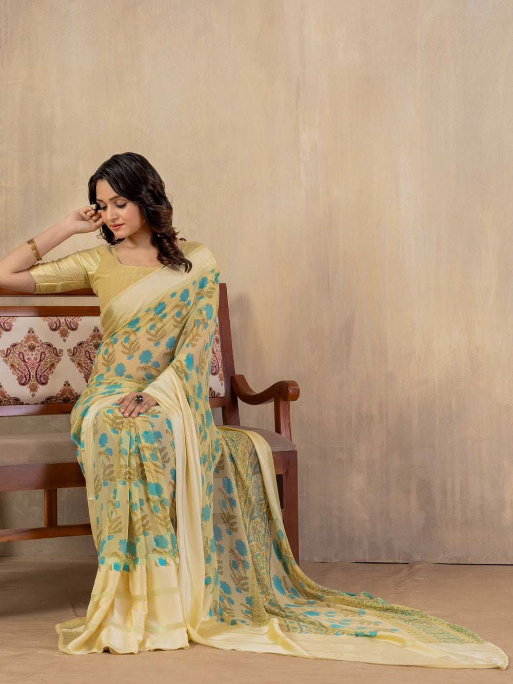 Light Yellow Georgette Bollywood Saree