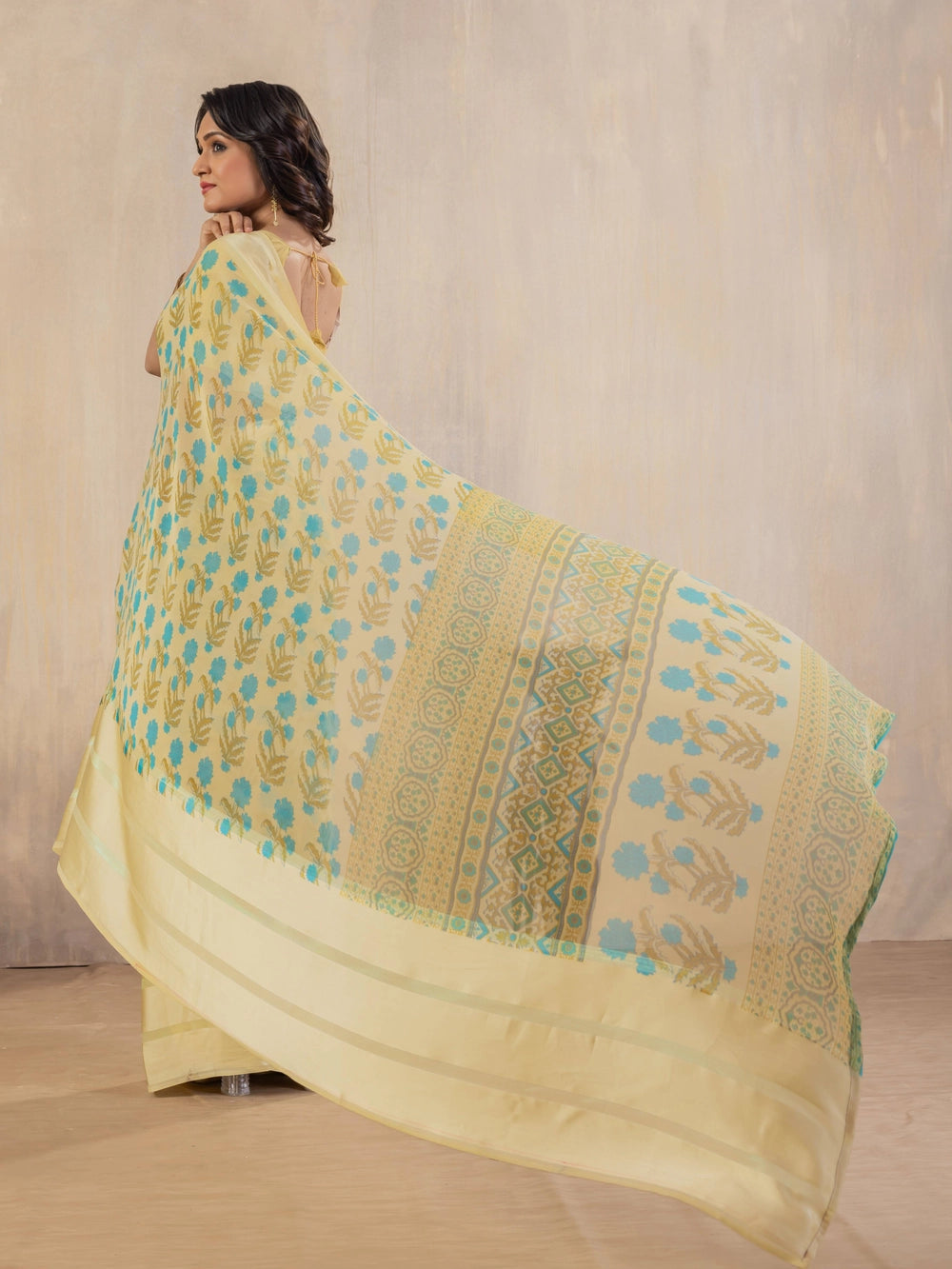 Light Yellow Georgette Bollywood Saree