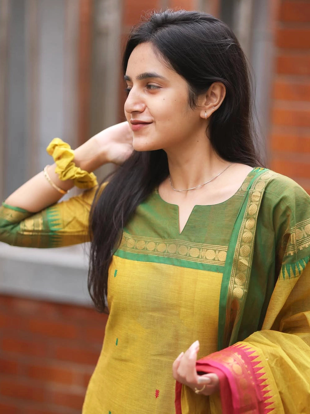 Yellow Kanchi Cotton South Indian Kurti And Dupatta - Rheycart