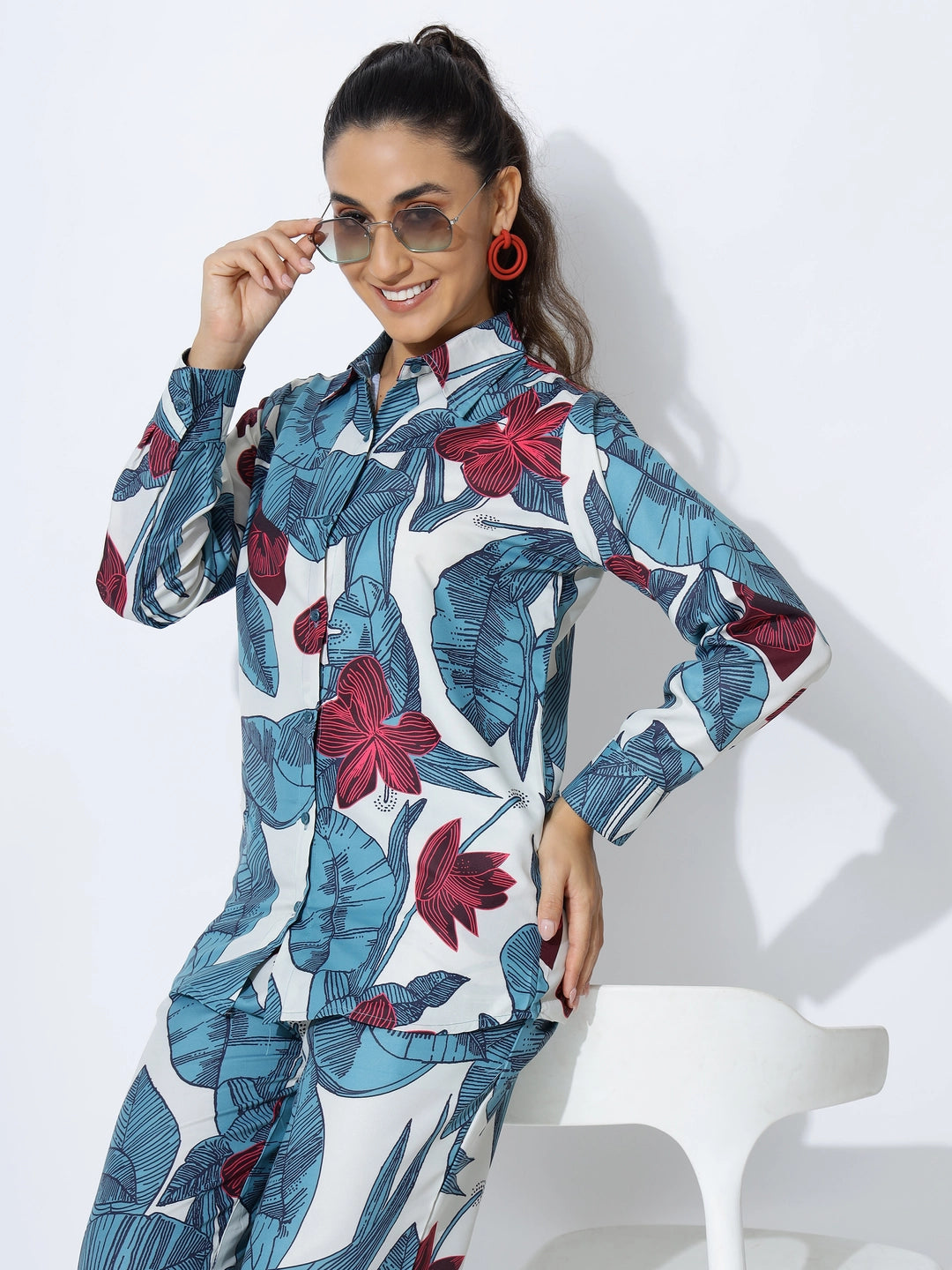 Blue Floral Printed Cotton Rayon Co-ord Set - Rheycart