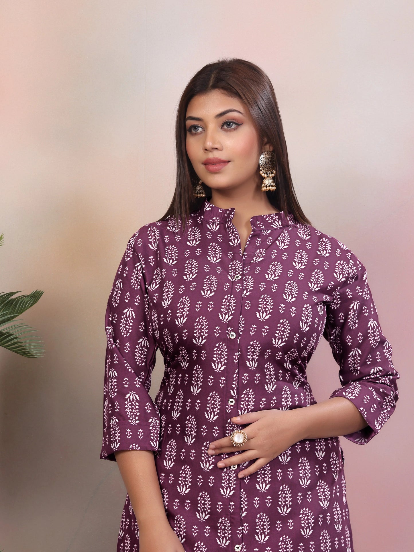 Casual Wine Rayon Material Women's Kurti Set - Rheycart