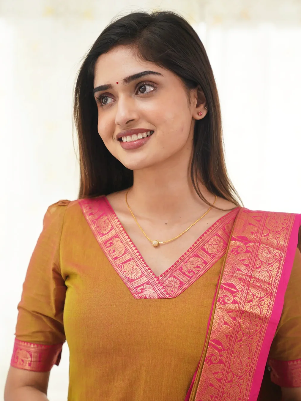 Kanchi Cotton V Neck Mustard Color Kurti And Dupatta - Rheycart