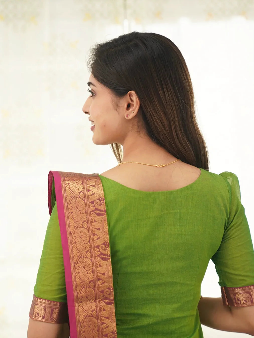 Light Green Kanchi Cotton V Neck Kurti And Dupatta - Rheycart