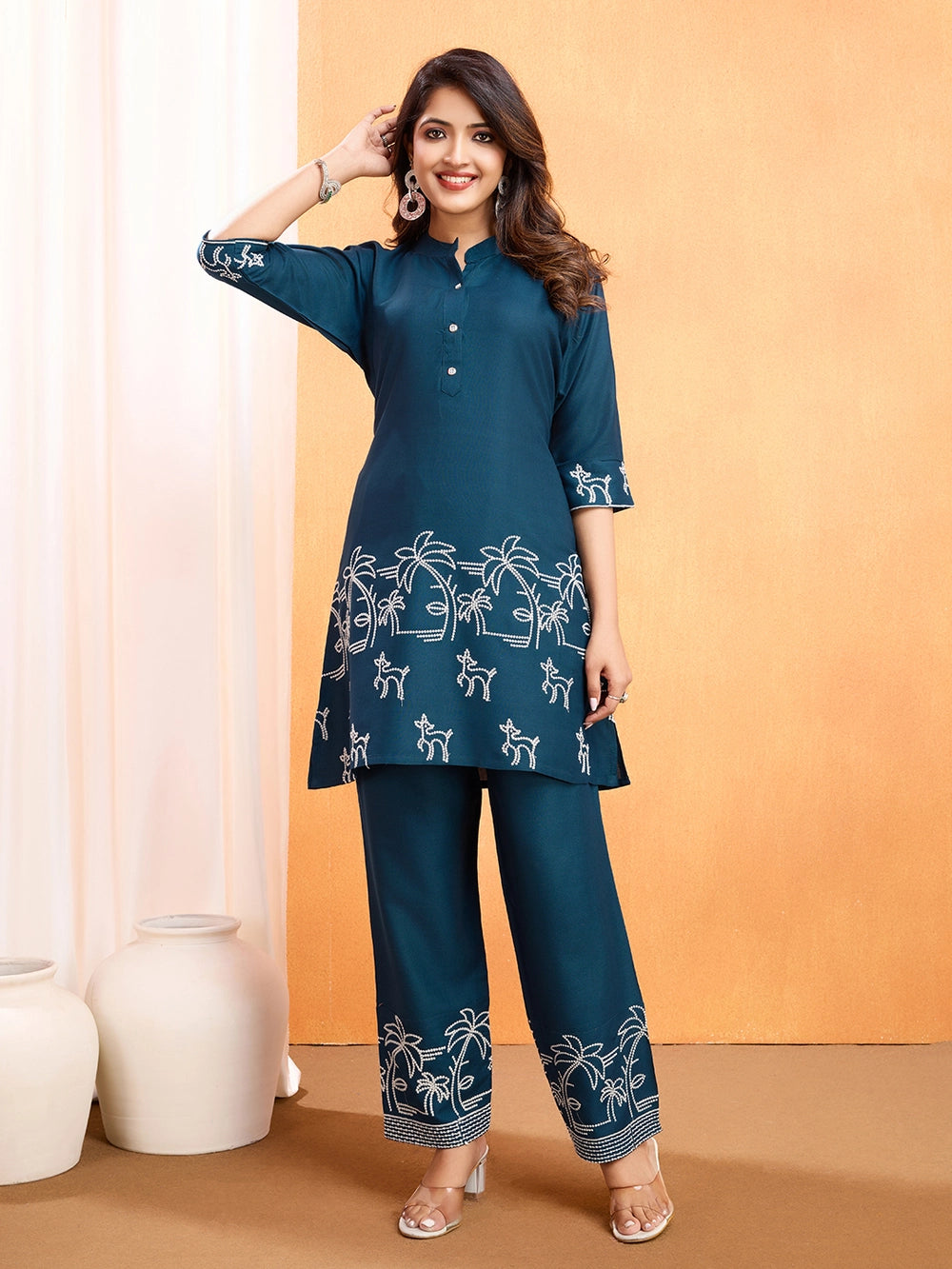 Rama Color Embroidered Viscose Rayon Co-ord Set - Rheycart