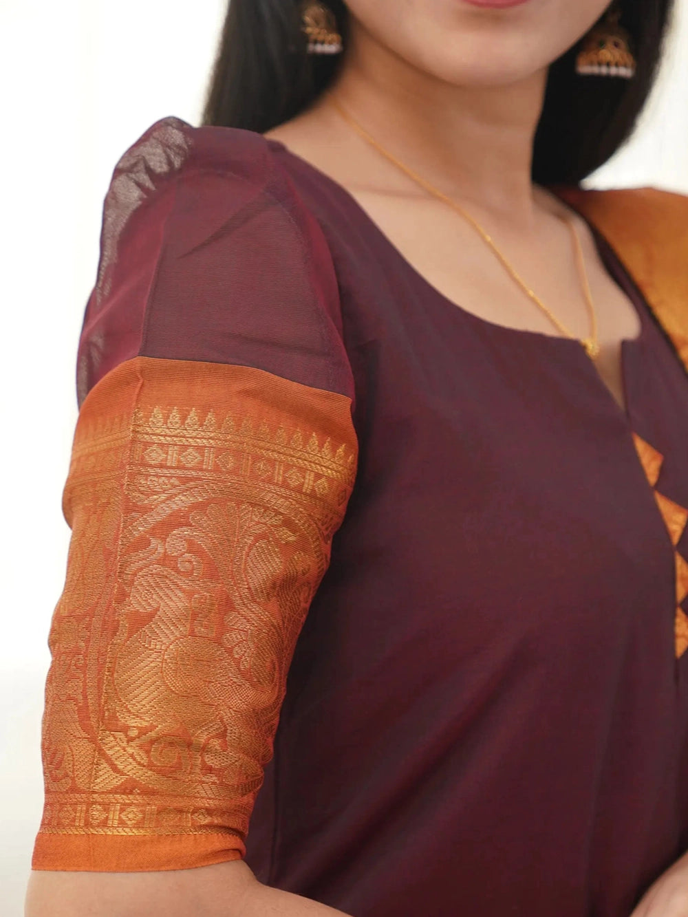 South indian Kanchi Cotton Brown Kurti With Dupatta - Rheycart