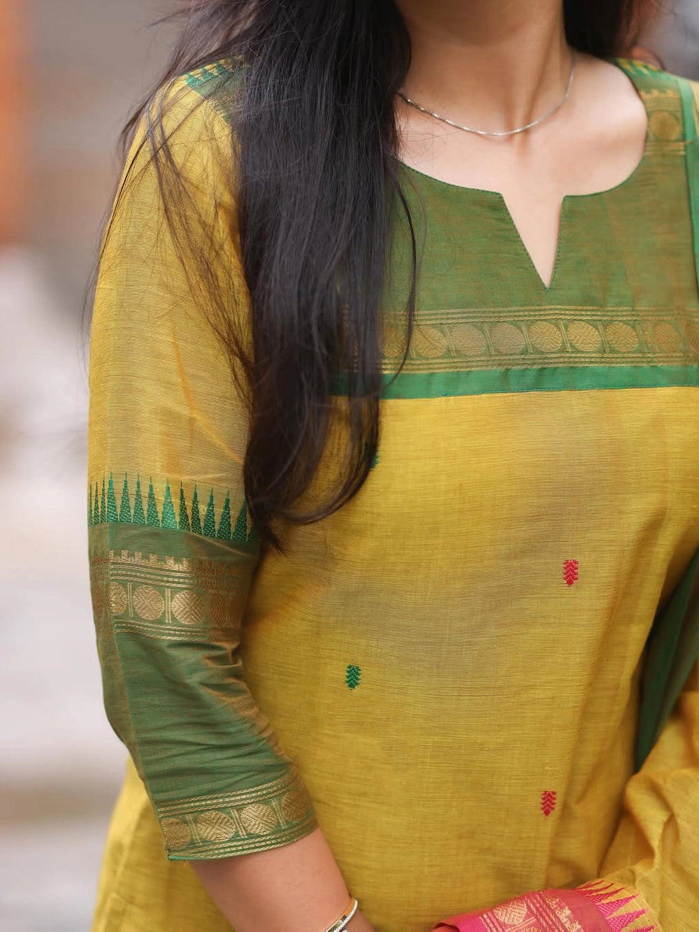 Yellow Kanchi Cotton South Indian Kurti And Dupatta - Rheycart