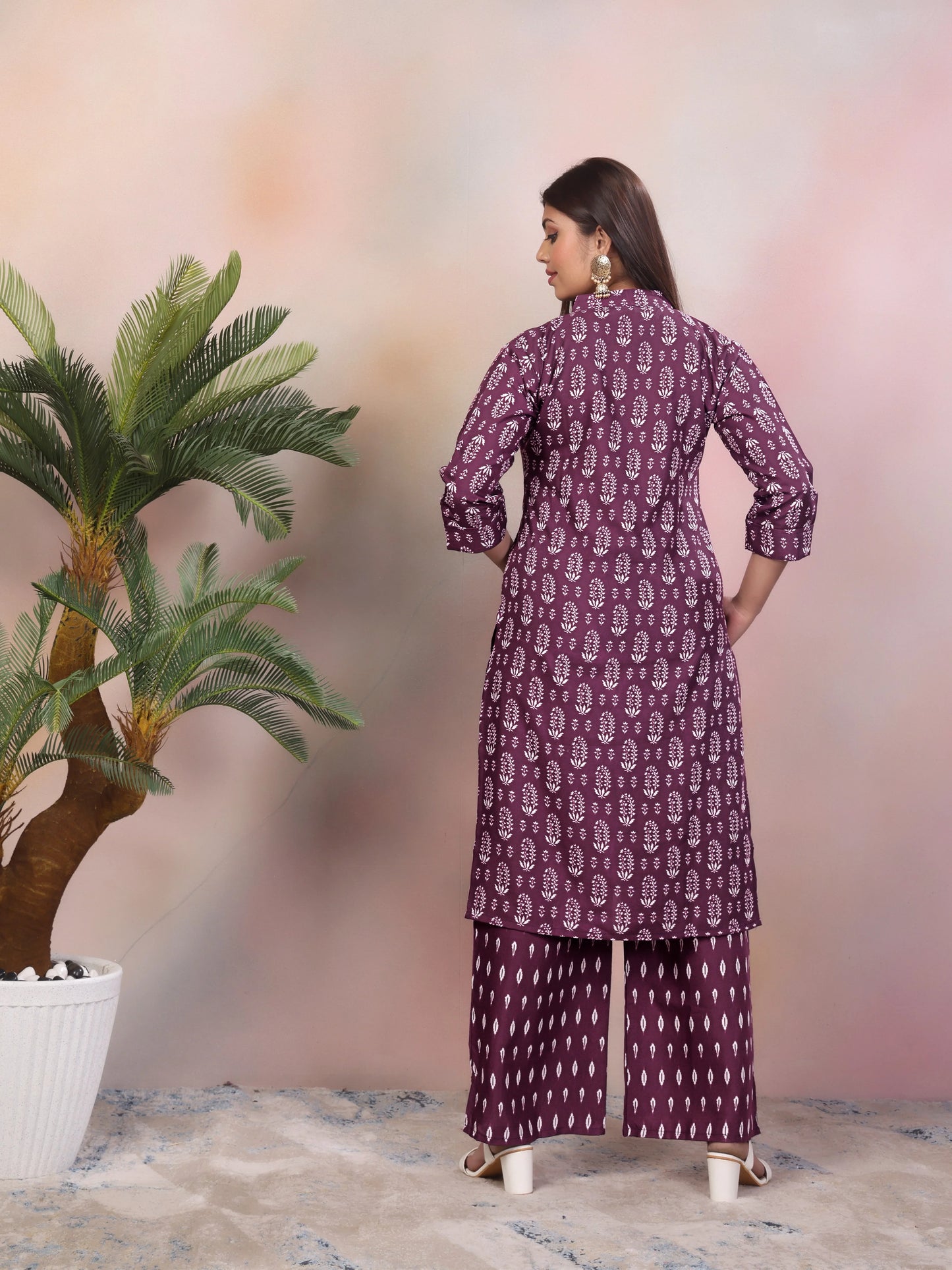 Casual Wine Rayon Material Women's Kurti Set - Rheycart