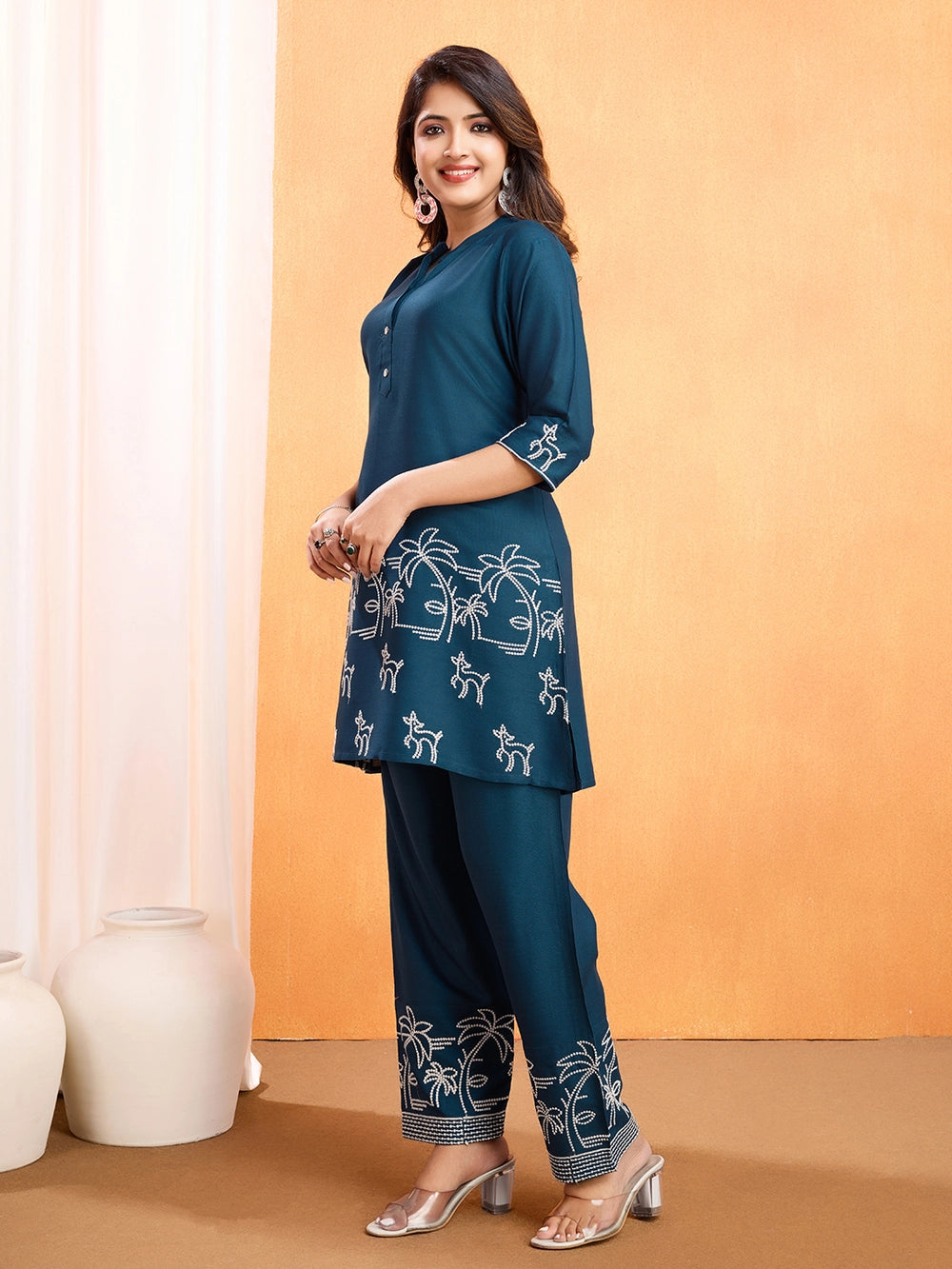 Rama Color Embroidered Viscose Rayon Co-ord Set - Rheycart