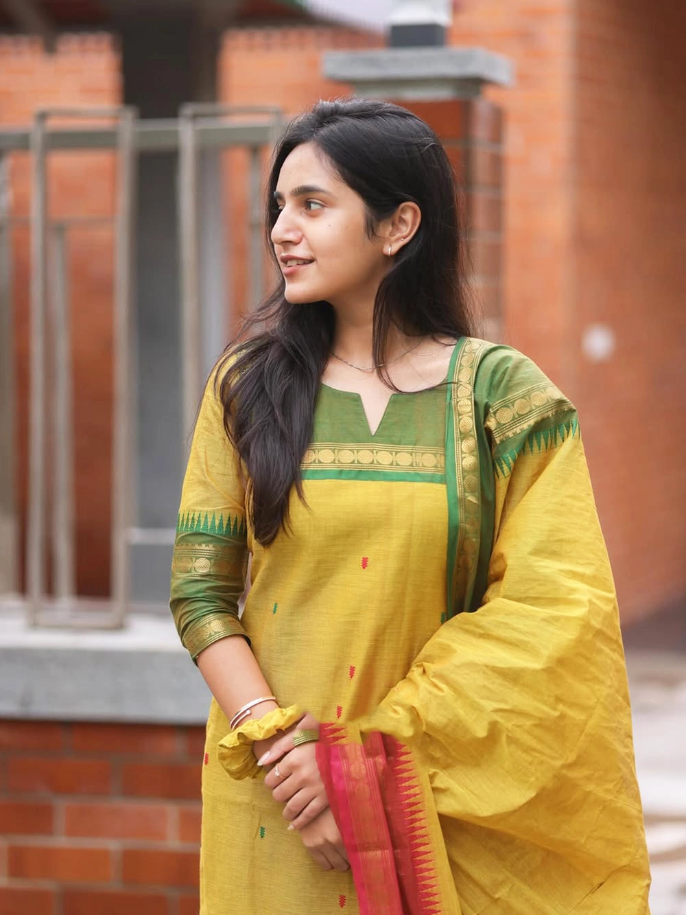 Yellow Kanchi Cotton South Indian Kurti And Dupatta - Rheycart