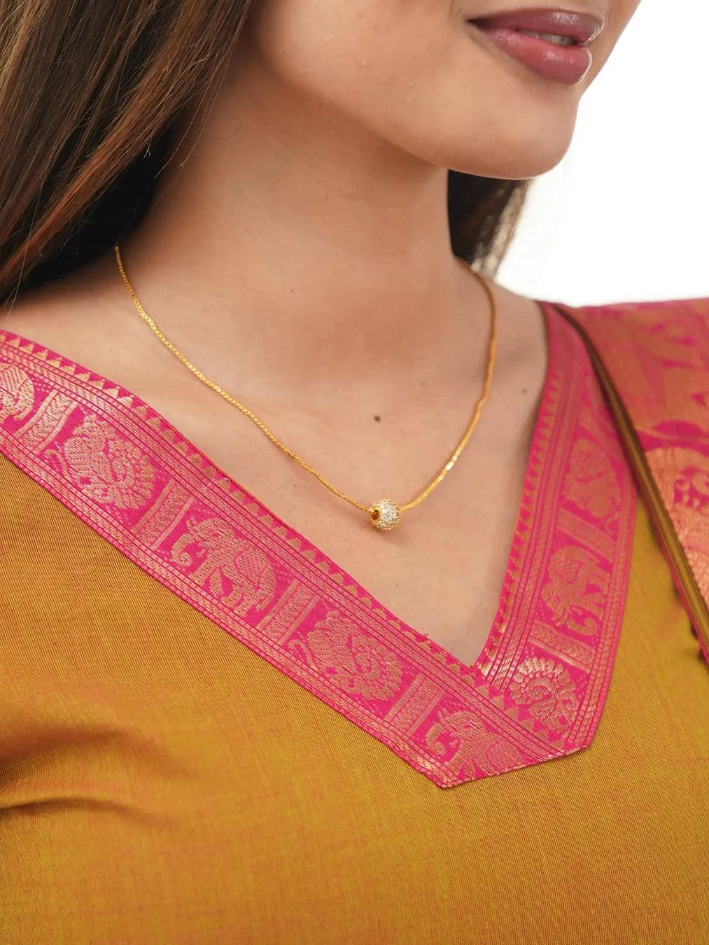 Kanchi Cotton V Neck Mustard Color Kurti And Dupatta - Rheycart
