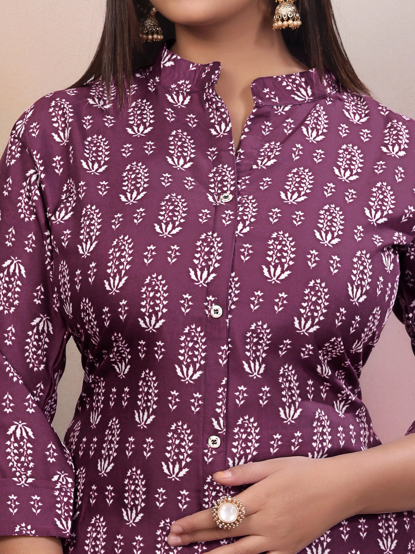 Casual Wine Rayon Material Women's Kurti Set - Rheycart