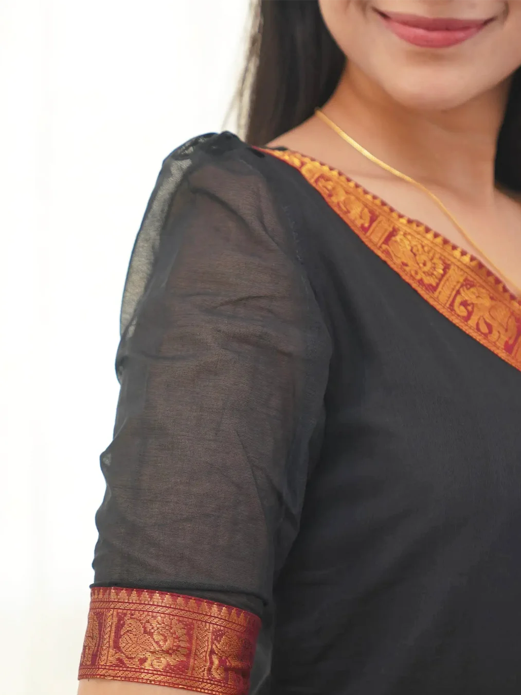 Kanchi Cotton V Neck Black Kurti And Dupatta - Rheycart