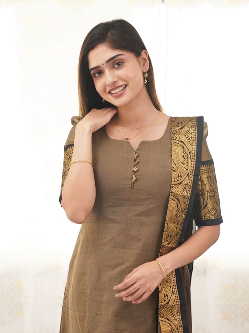 Cream Kanchi Cotton Kurta And Dupatta - Rheycart