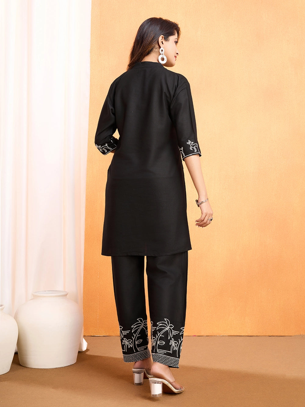 Ethnic Embroidered Black Viscose Rayon Co-ord Set - Rheycart
