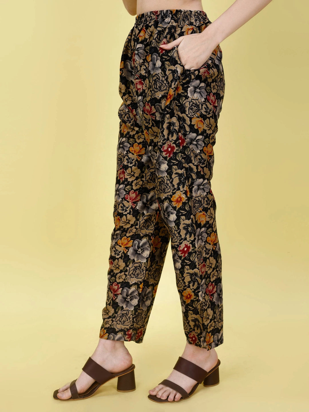 Floral Printed Cotton Rayon Black Co-ord Set - Rheycart