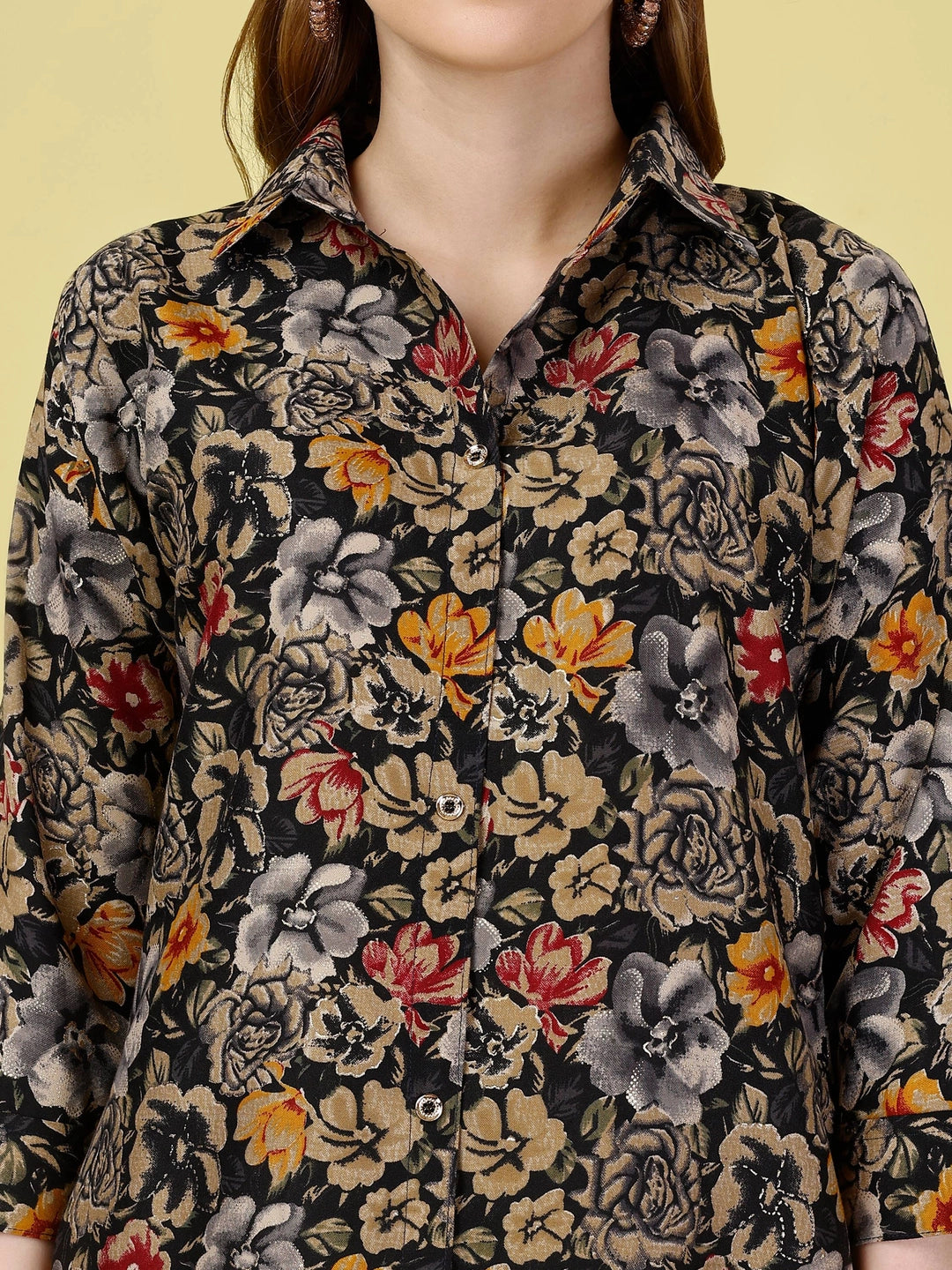Floral Printed Cotton Rayon Black Co-ord Set - Rheycart