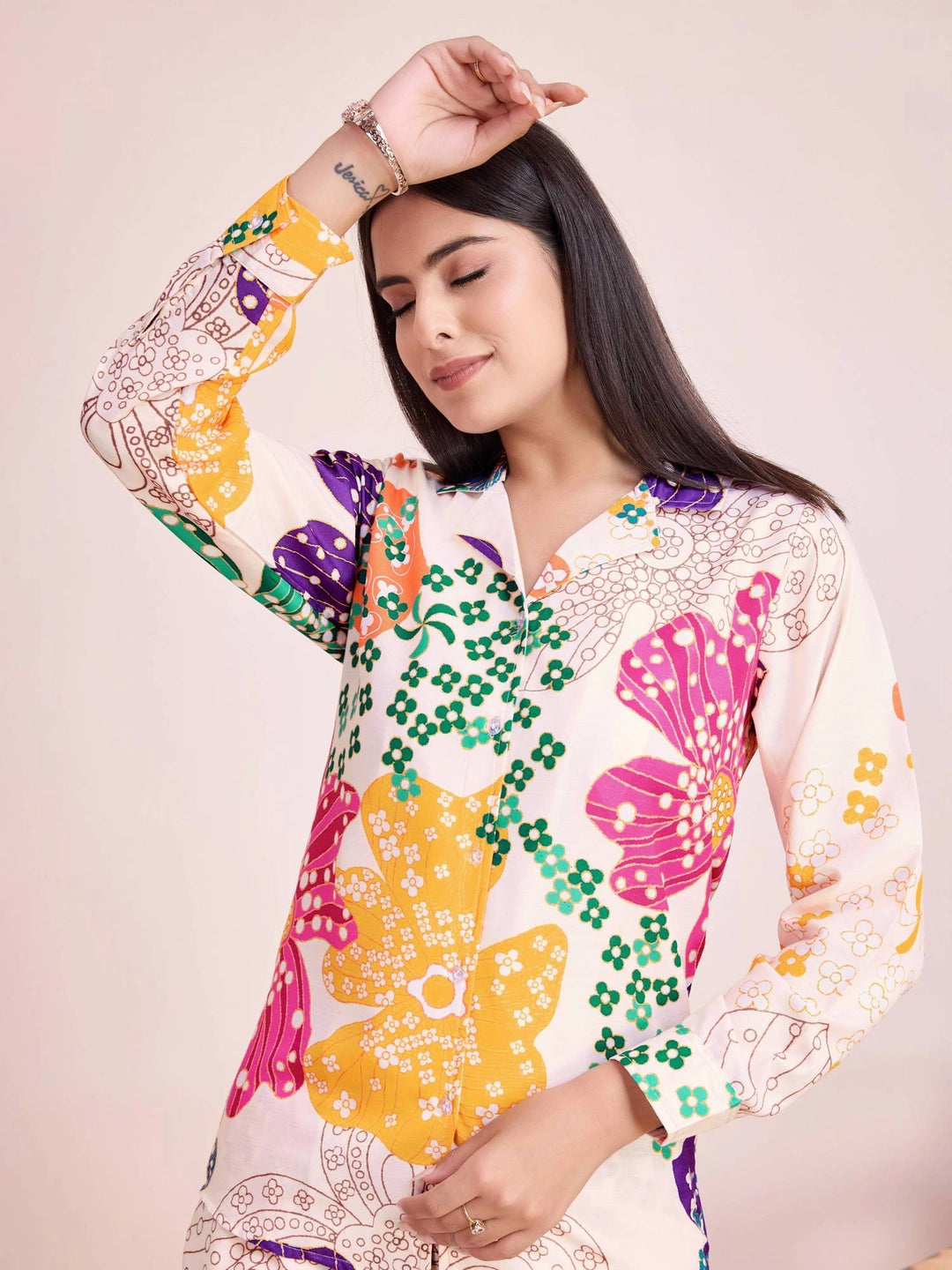 Tropical Printed White Co Ord Set for Women - Rheycart