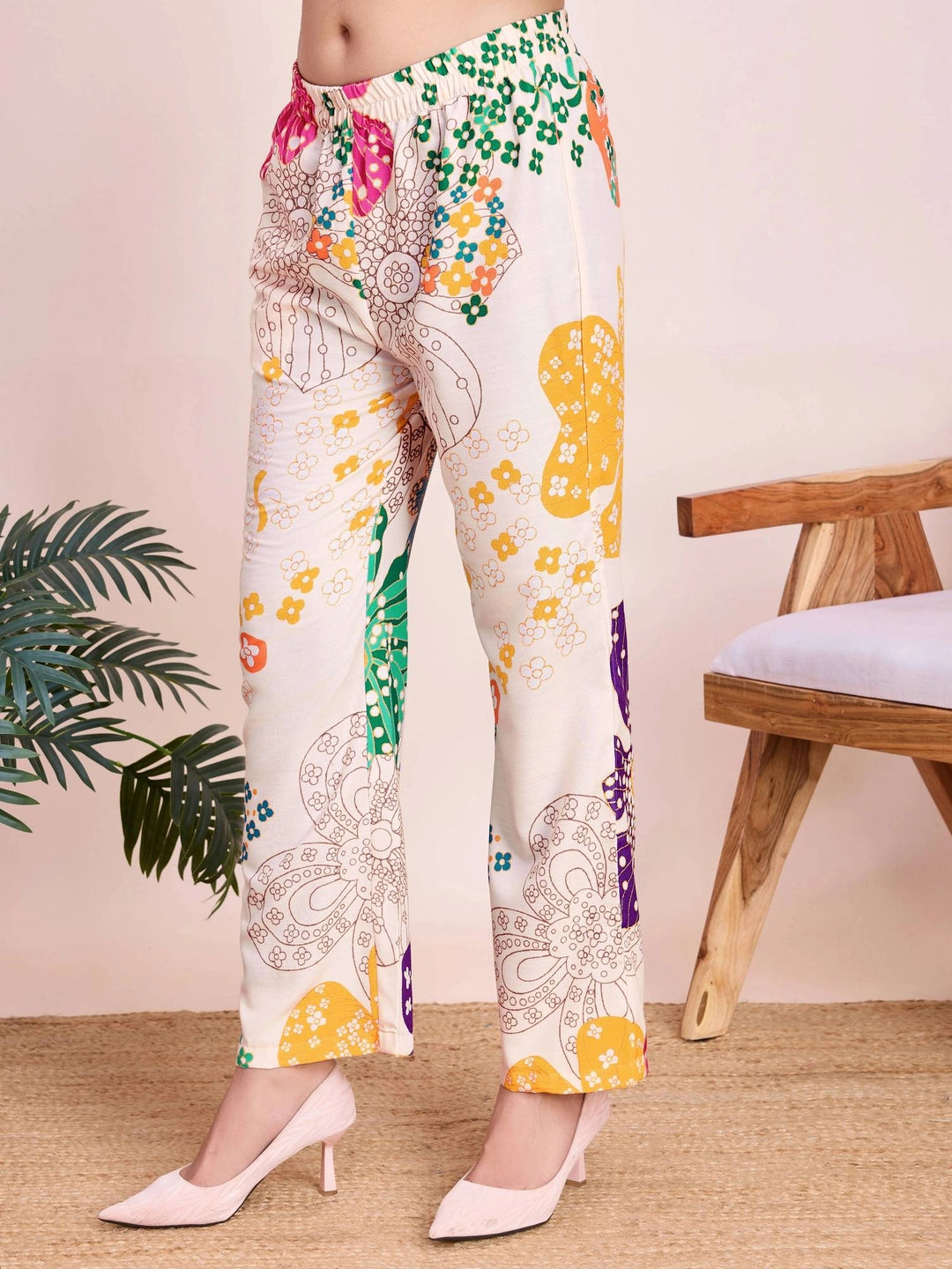Tropical Printed White Co Ord Set for Women - Rheycart