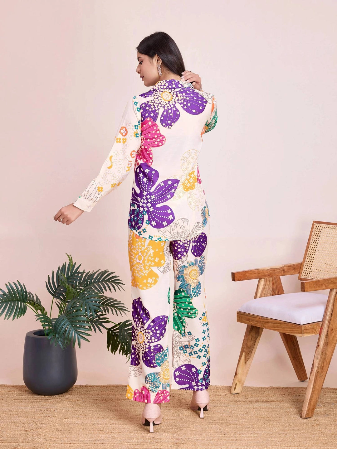 Tropical Printed White Co Ord Set for Women - Rheycart