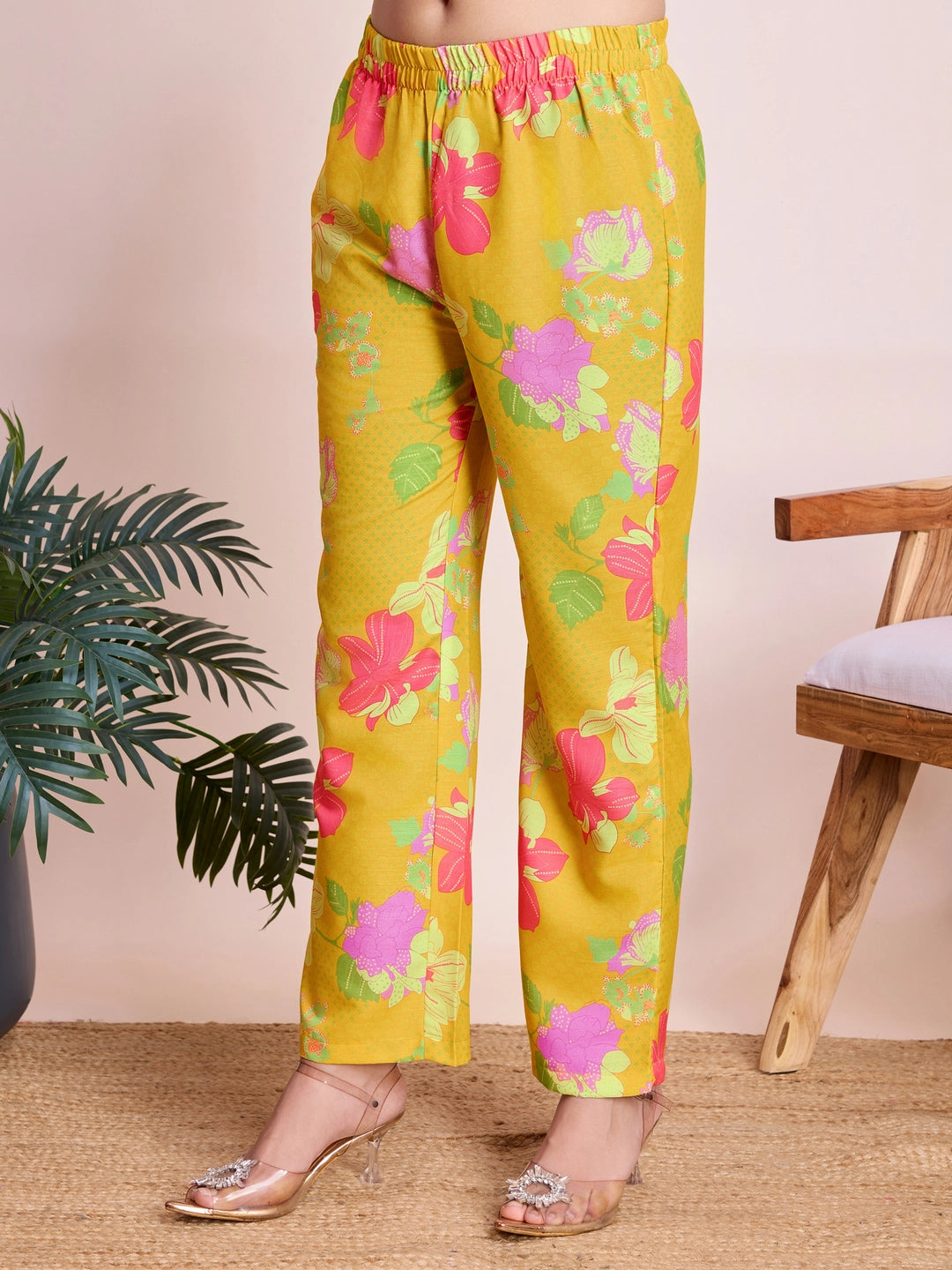 Mustard Yellow Floral Printed Co Ord Set for Women - Rheycart
