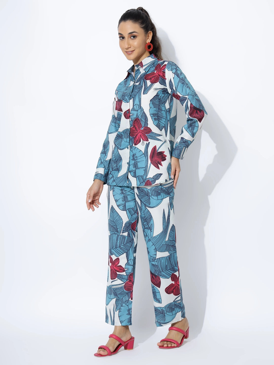 Blue Floral Printed Cotton Rayon Co-ord Set - Rheycart