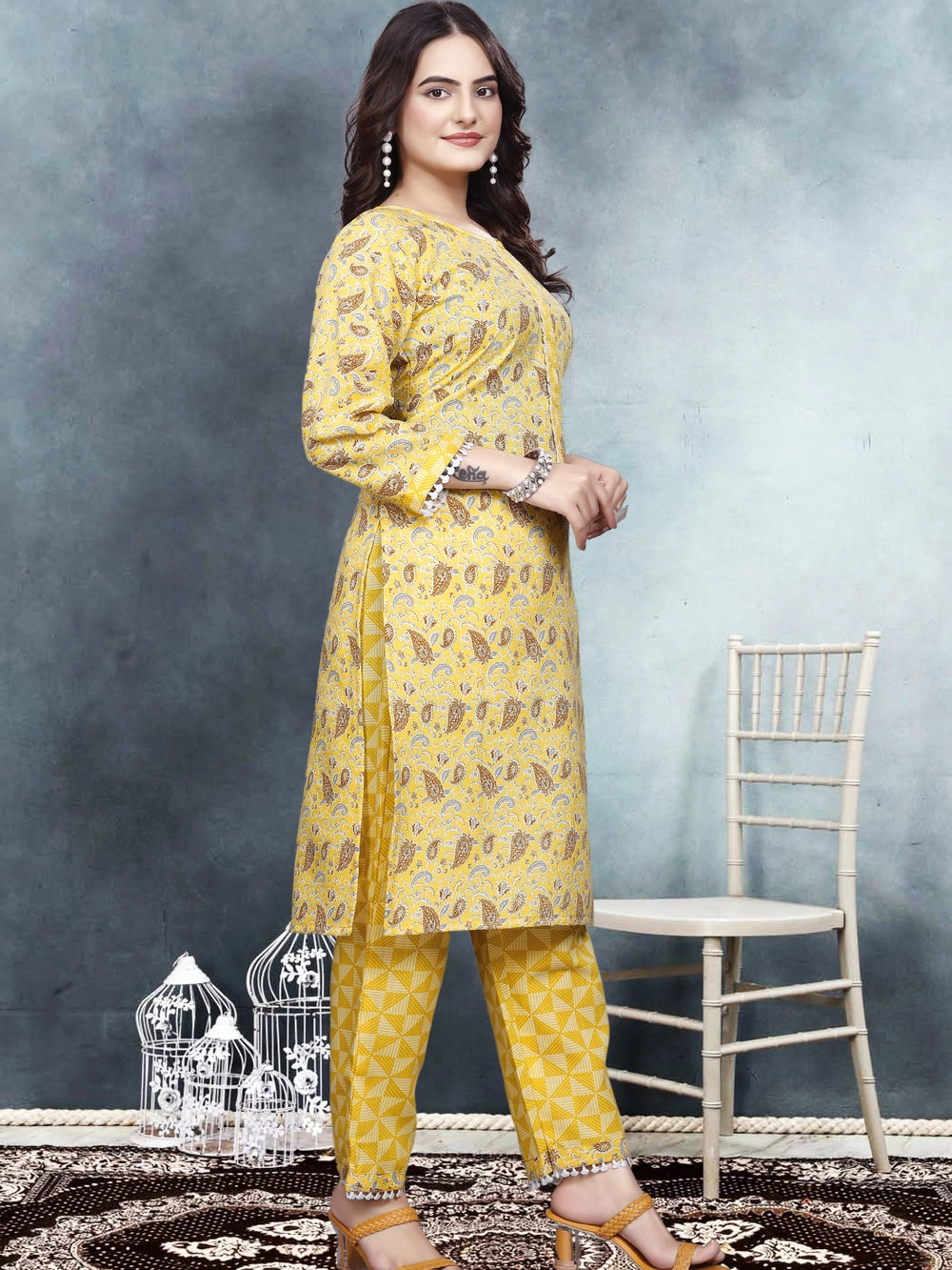 Yellow Ruby Cotton Printed Kurti Set - Rheycart