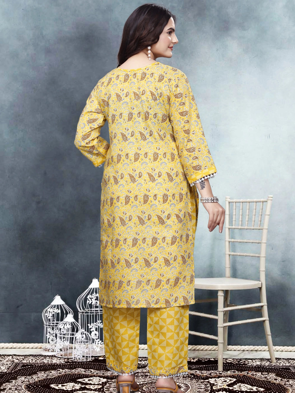 Yellow Ruby Cotton Printed Kurti Set - Rheycart
