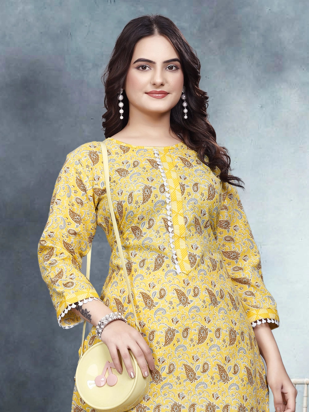 Yellow Ruby Cotton Printed Kurti Set - Rheycart
