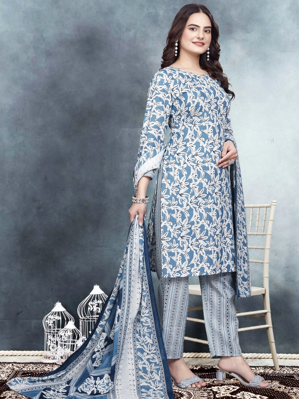 Blue Ruby Cotton Printed Kurti Set - Rheycart