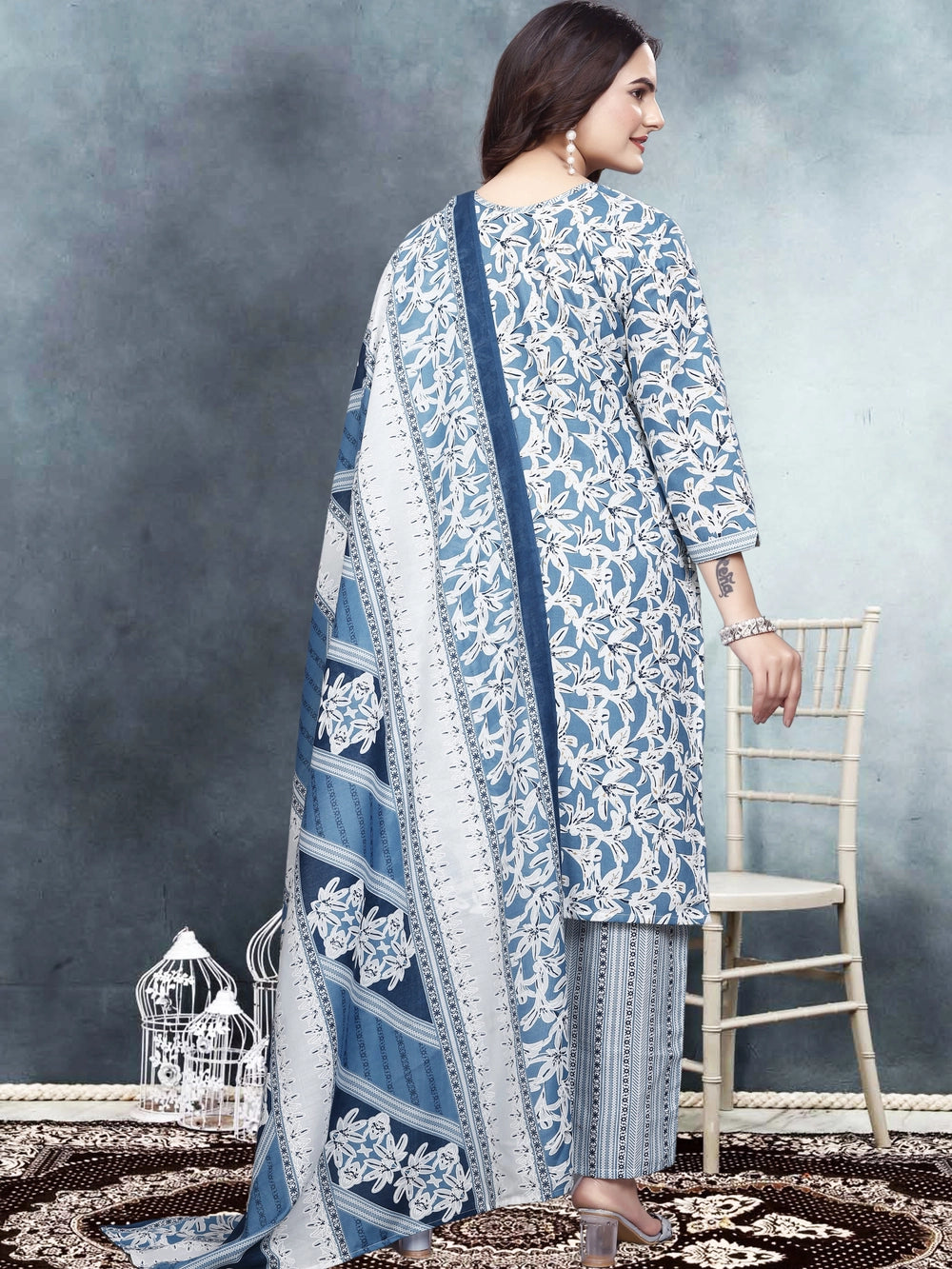 Blue Ruby Cotton Printed Kurti Set - Rheycart