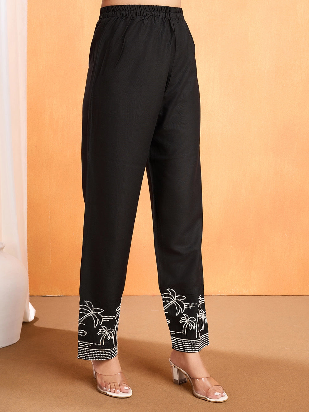 Ethnic Embroidered Black Viscose Rayon Co-ord Set - Rheycart