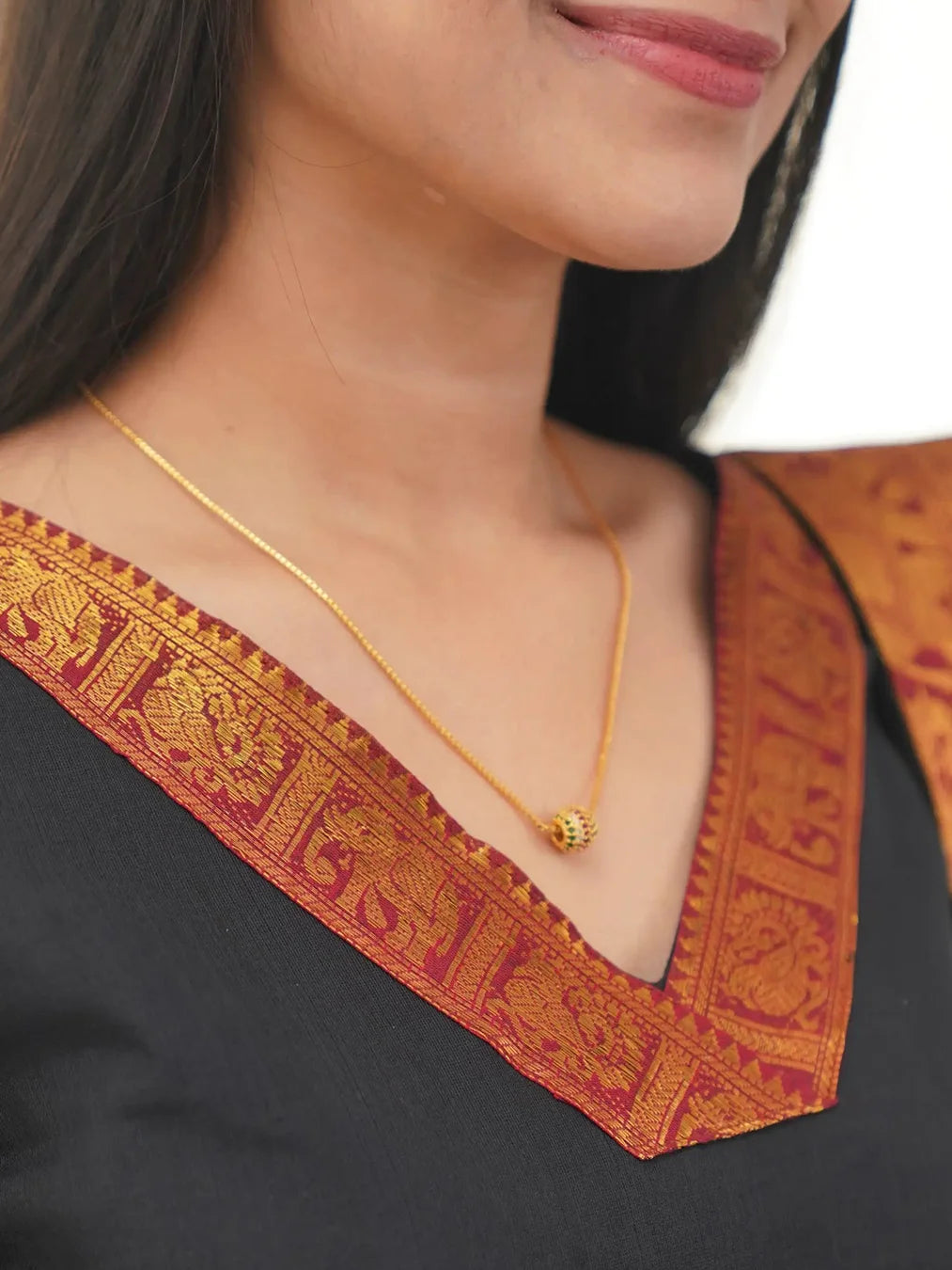 Kanchi Cotton V Neck Black Kurti And Dupatta - Rheycart