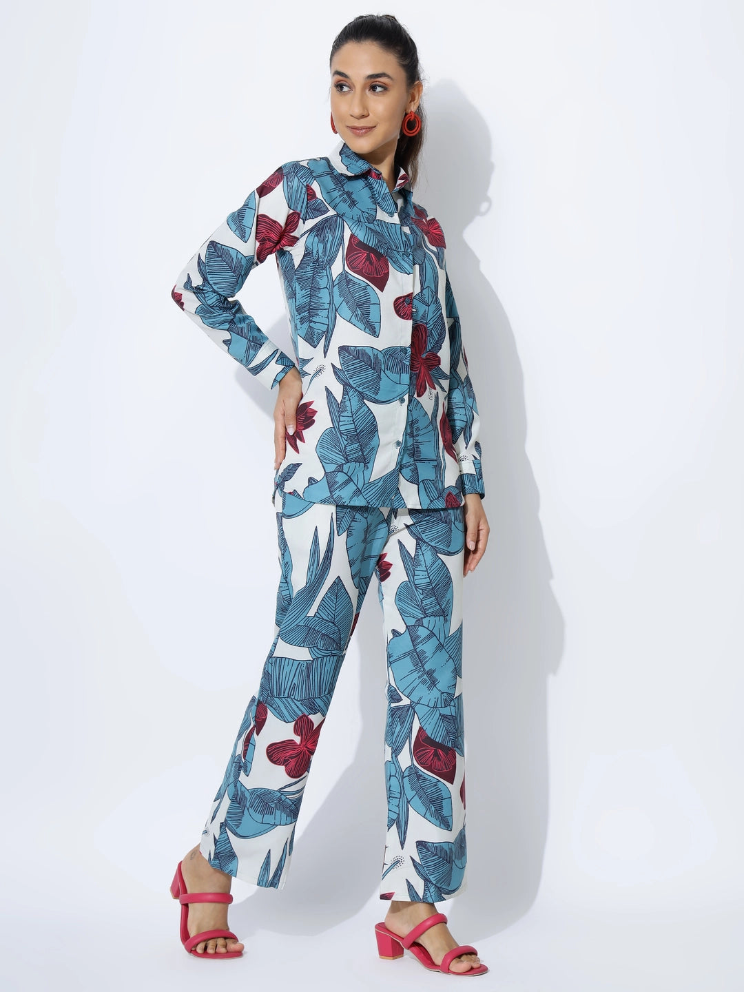 Blue Floral Printed Cotton Rayon Co-ord Set - Rheycart