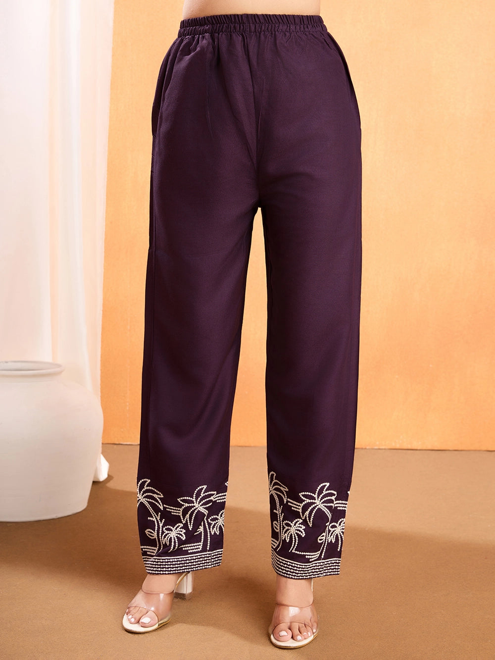 Ethnic Embroidered Wine Viscose Rayon Co-ord Set - Rheycart
