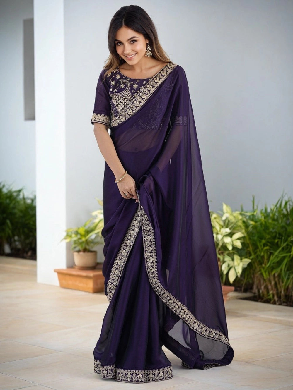 Rangoli silk saree with Banglori blouse - Rheycart