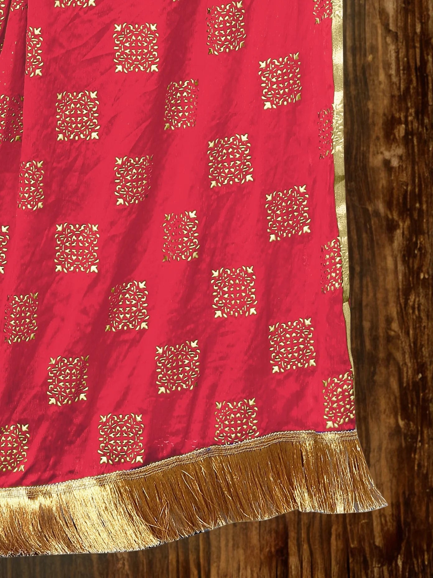 Embellished Red Chiffon Dupatta