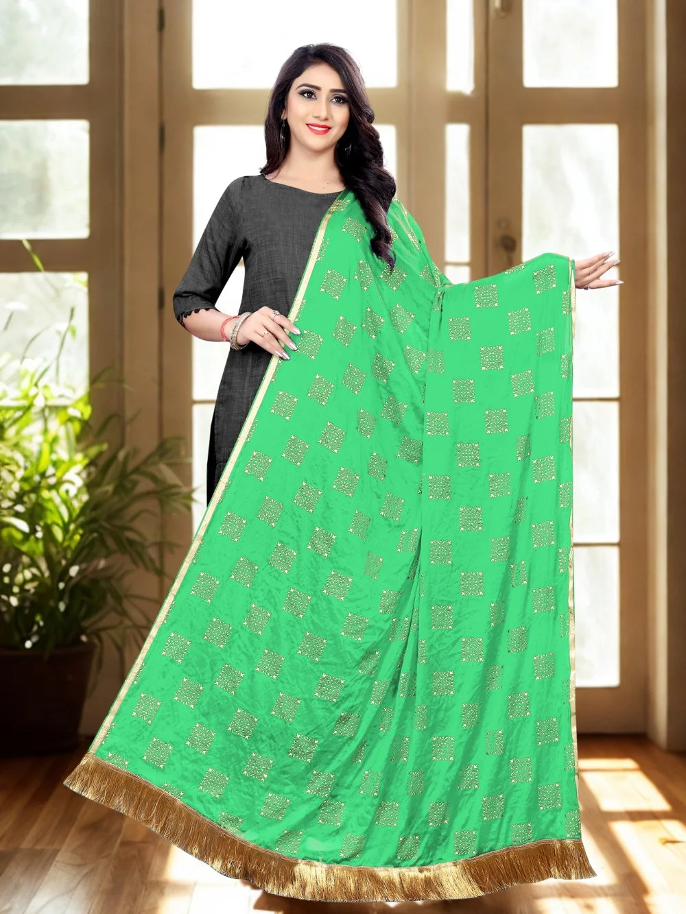 Parrot Green Chiffon Dupatta