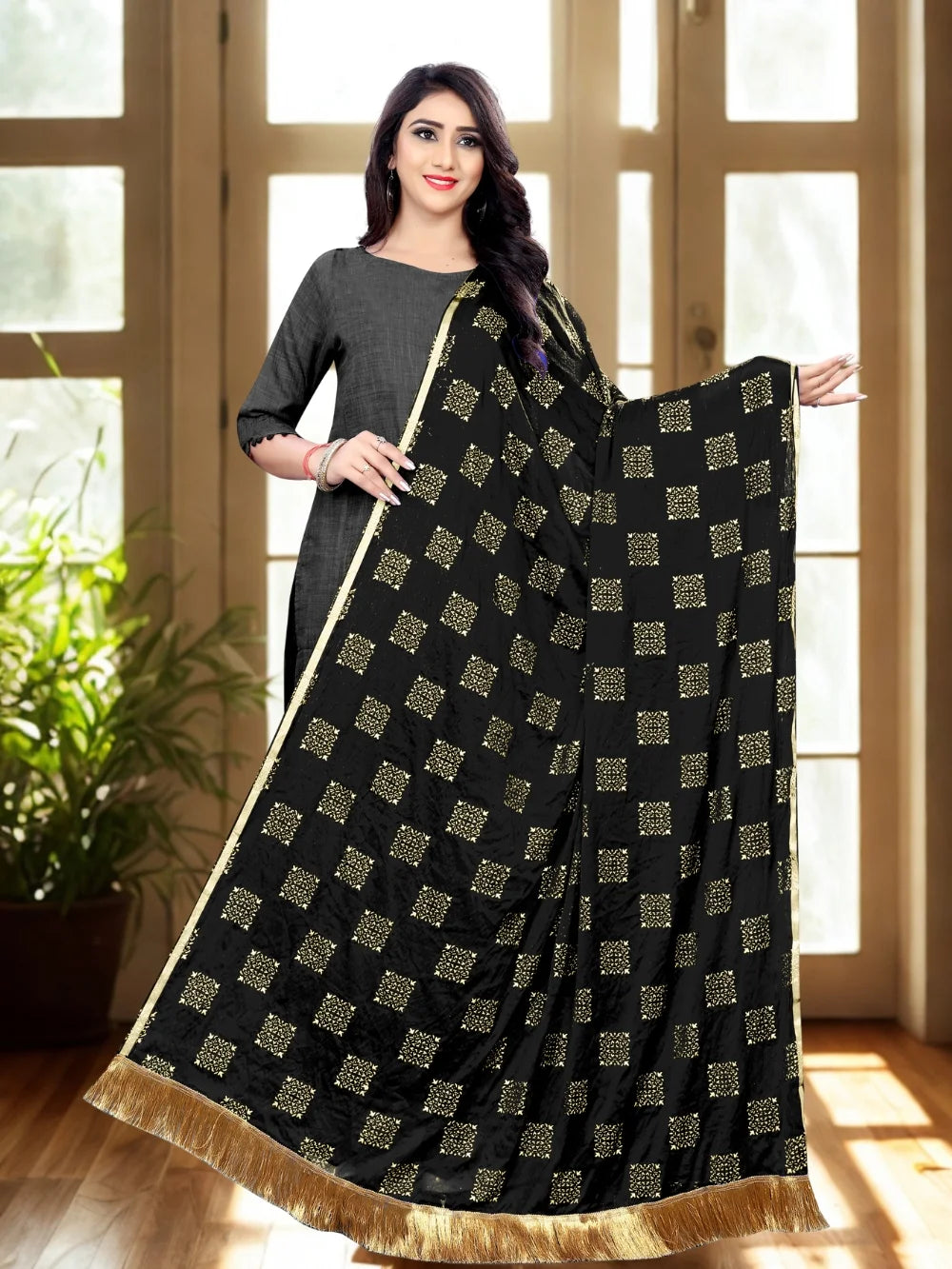 Chiffon Black Dupatta