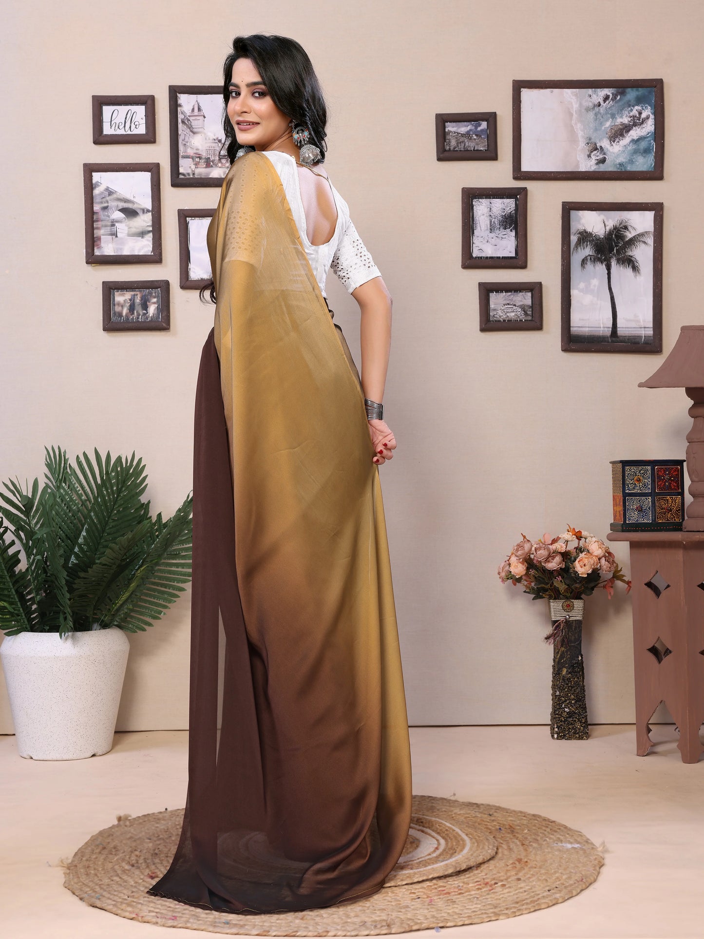 Designer ready to wear saree in satin