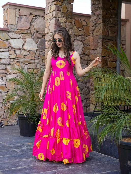 Pink Floral Print Fit And Flare Dress For Women - Rheycart