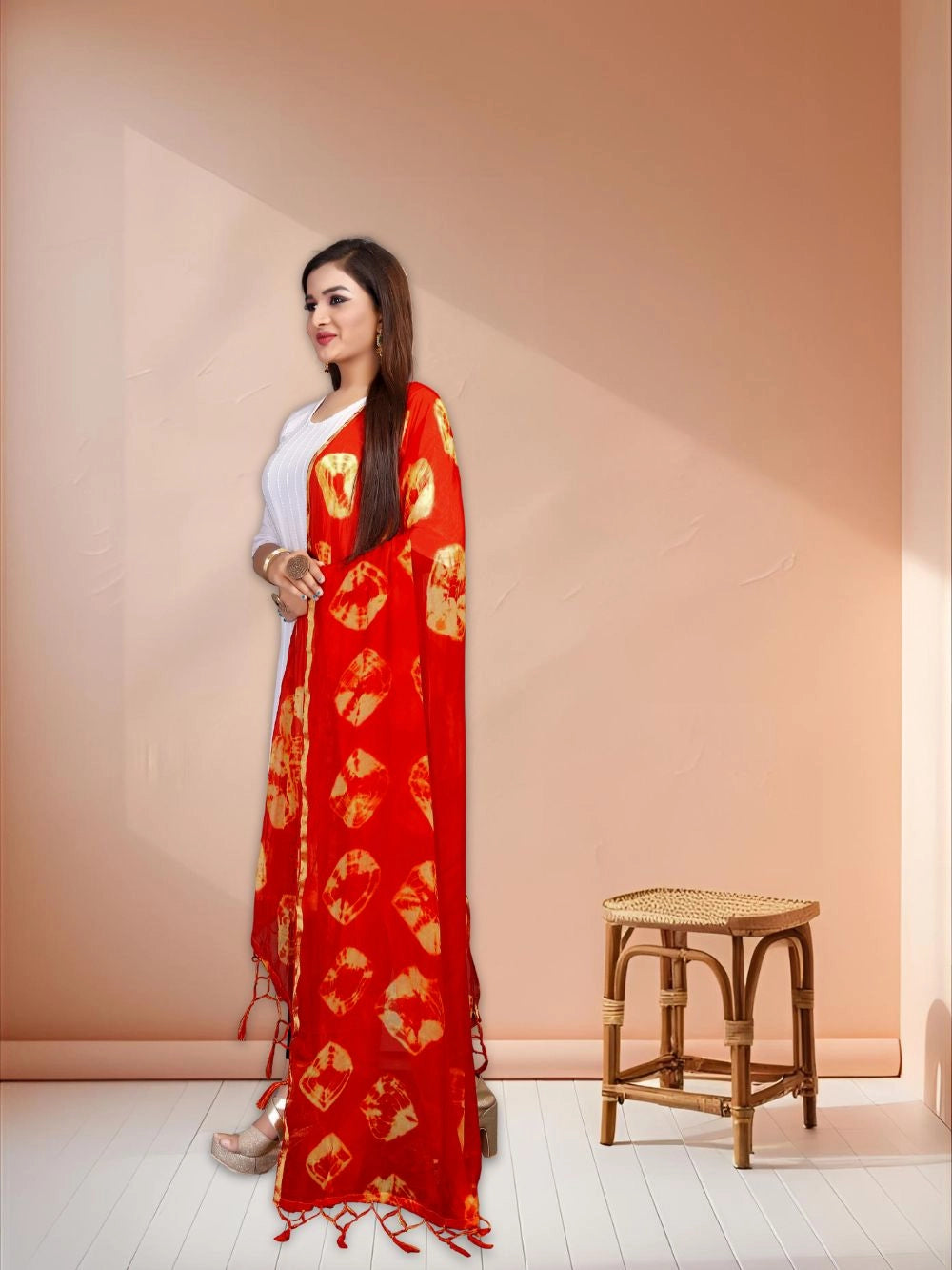 Women Bandhani Printed Tie And Dye Chiffon Dupatta