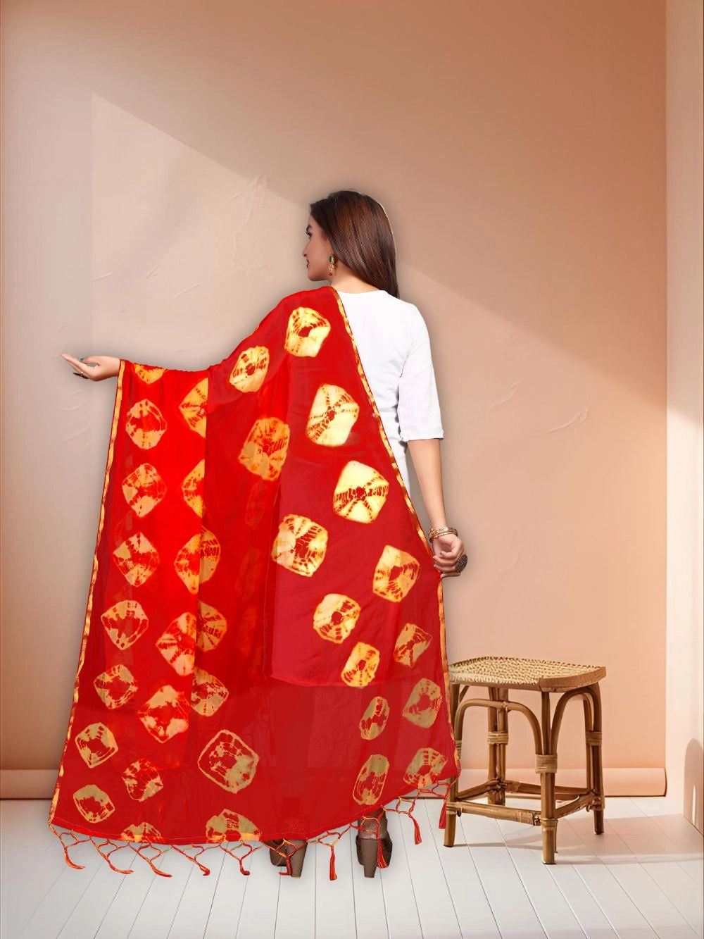 Women Bandhani Printed Tie And Dye Chiffon Dupatta