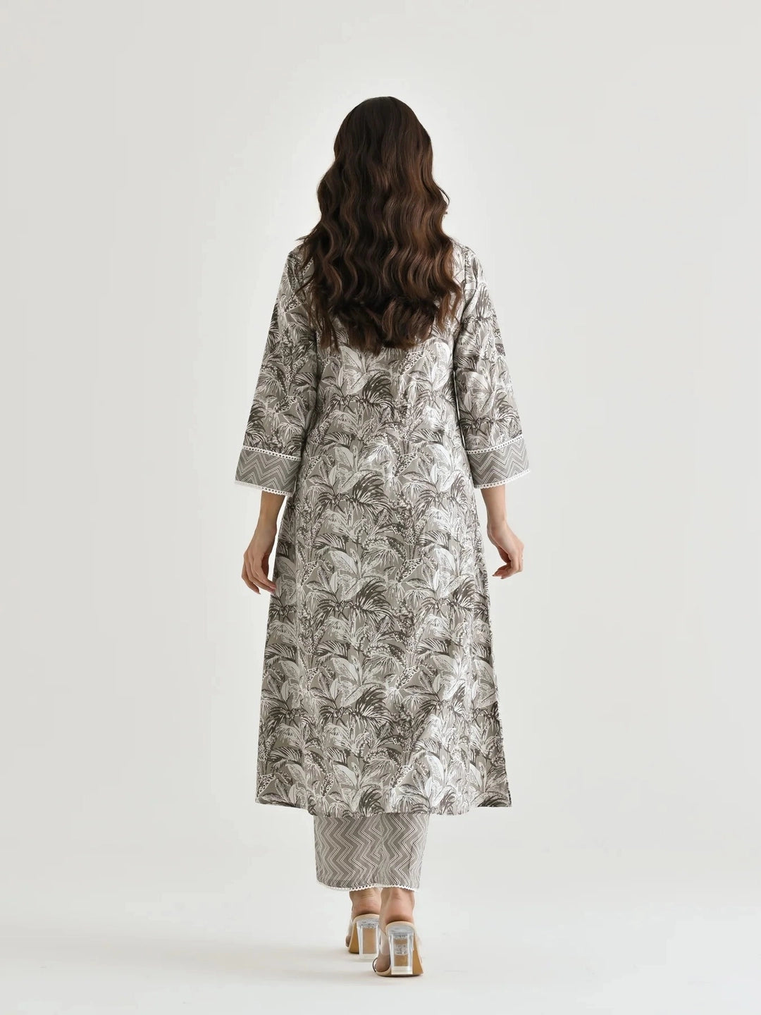 Elegant Grey Printed A-Line Cotton Kurta Set - Rheycart