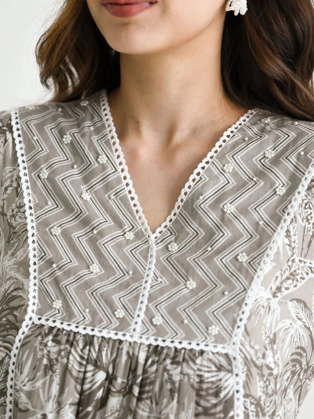Elegant Grey Printed A-Line Cotton Kurta Set - Rheycart