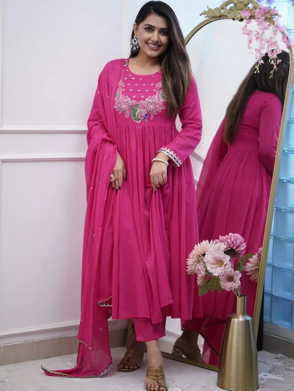 Pink Embroidered Anarkali Kurta Set with Dupatta - Rheycart
